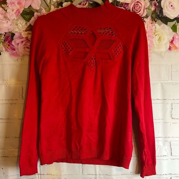 NWT CYRUS KNITS CUTOUT KNIT & Mesh Snowflake Front, Longsleeve Sweater S - Picture 1 of 9